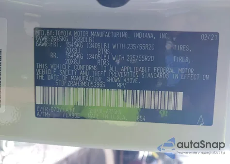 2021 Toyota Highlander Platinum from USA, damaged, VIN 5TDFZRAH3MS053965